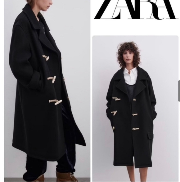 NEW ZARA ZW WOOL BLEND TOGGLES BLACK COAT-LIMITED EDITION BLOGGER FAVORITE LARGE - Picture 10 of 14